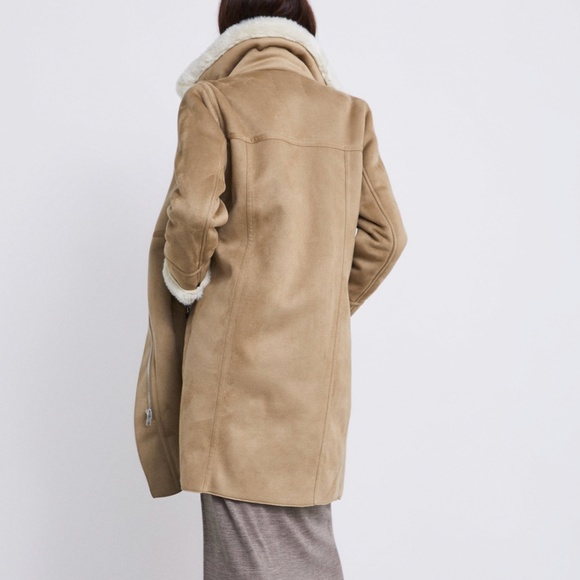 ZARA Fur Suede Long Biker Coat:Camel, US L/EUR L - Picture 5 of 12